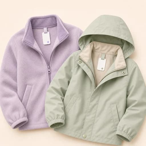 Personalized name labels on a fleece and a rain jacket